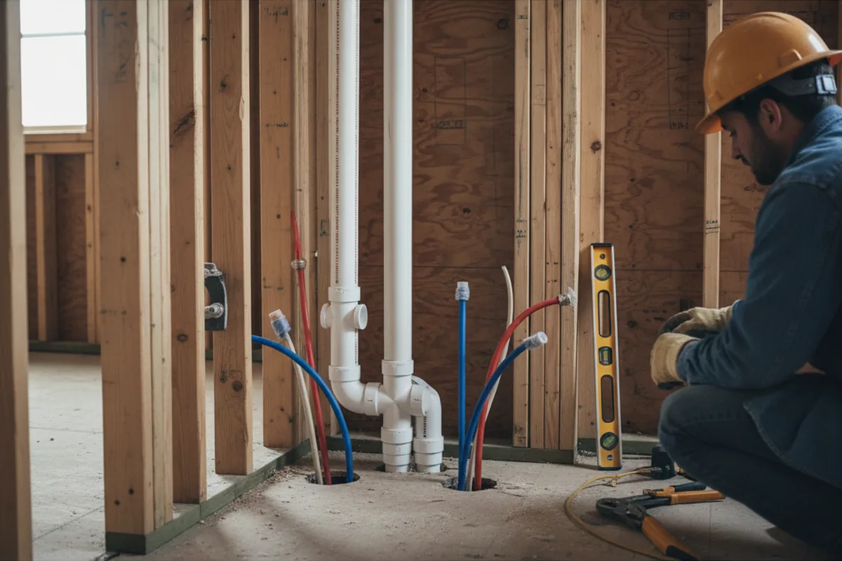 Drain and supply rough-in during Leak Detection in Goshen